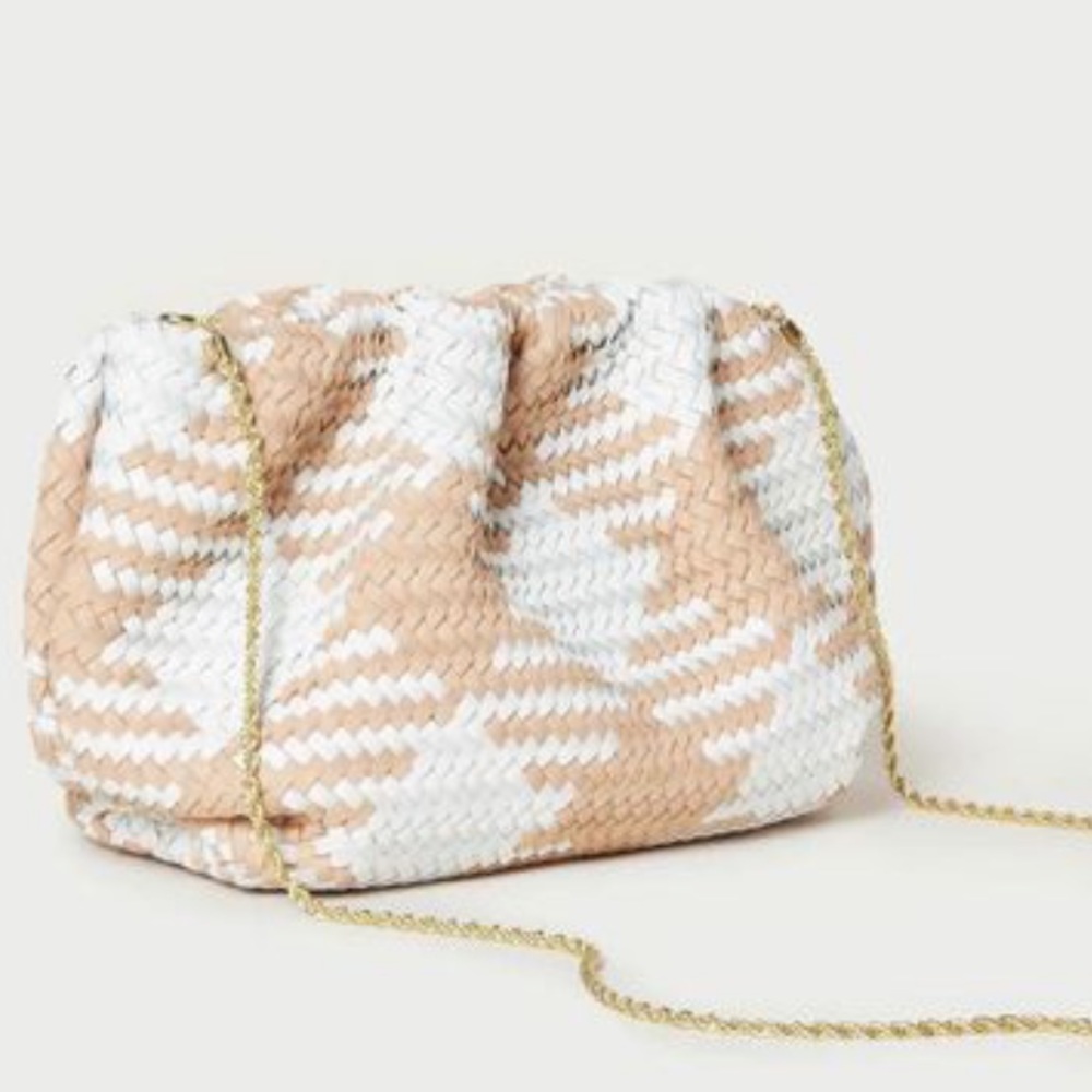 Nyla Woven Clutch in Tan and Cream Loeffler Randall